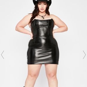 💀Strapless Faux Latex Corset Mini Dress💀